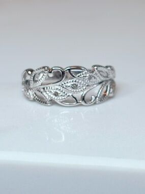 Genuine Diamond Accent Sterling Silver 925 Filigree Openwork Ring Size 10 NIB